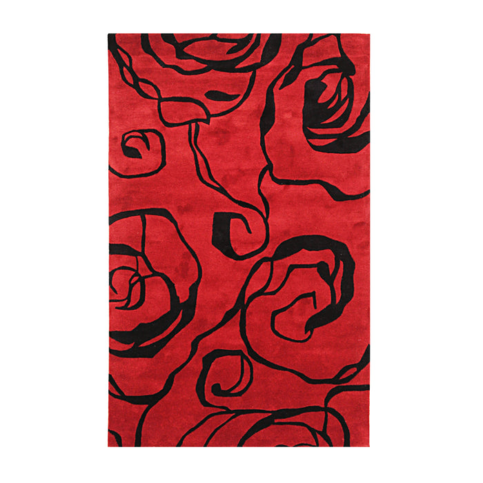 EORC Red Hand-Tufted Wool Wiled Tufted Rug