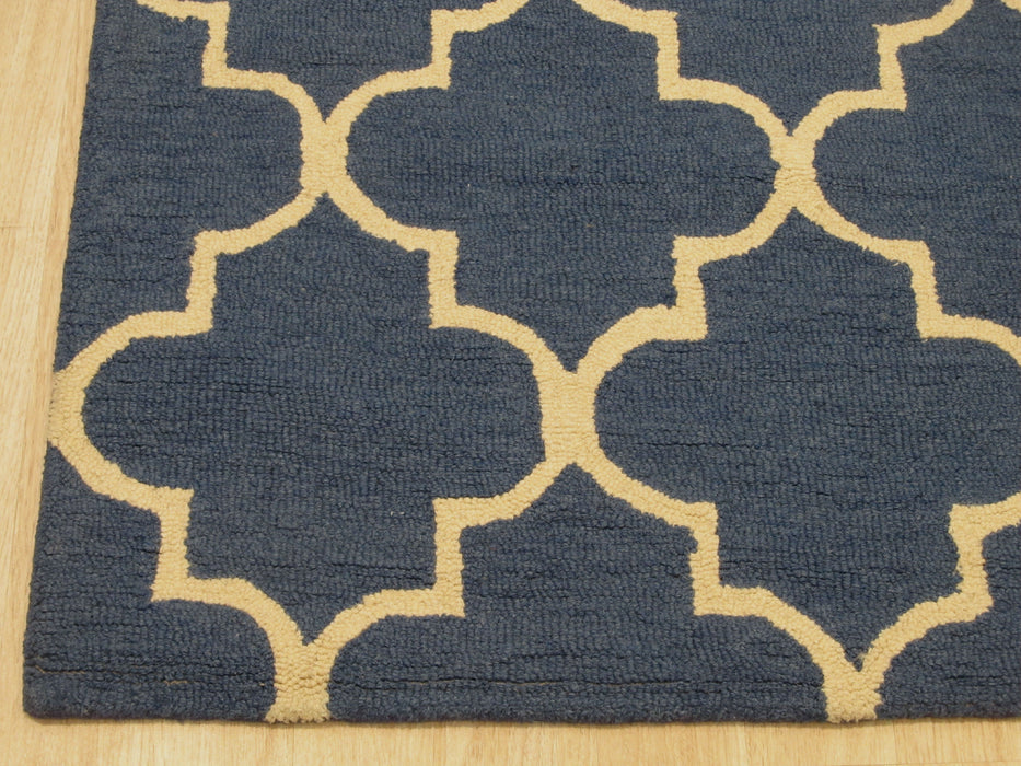 EORC Hand-tufted Wool Blue Traditional Trellis Moroccan Rug