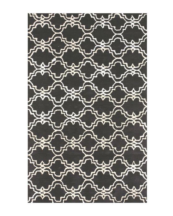 EORC Hand-tufted Wool Black Traditional Trellis Moroccan Rug