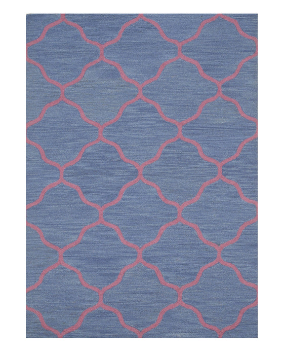 EORC Hand-tufted Wool Blue Traditional Trellis Moroccan Rug