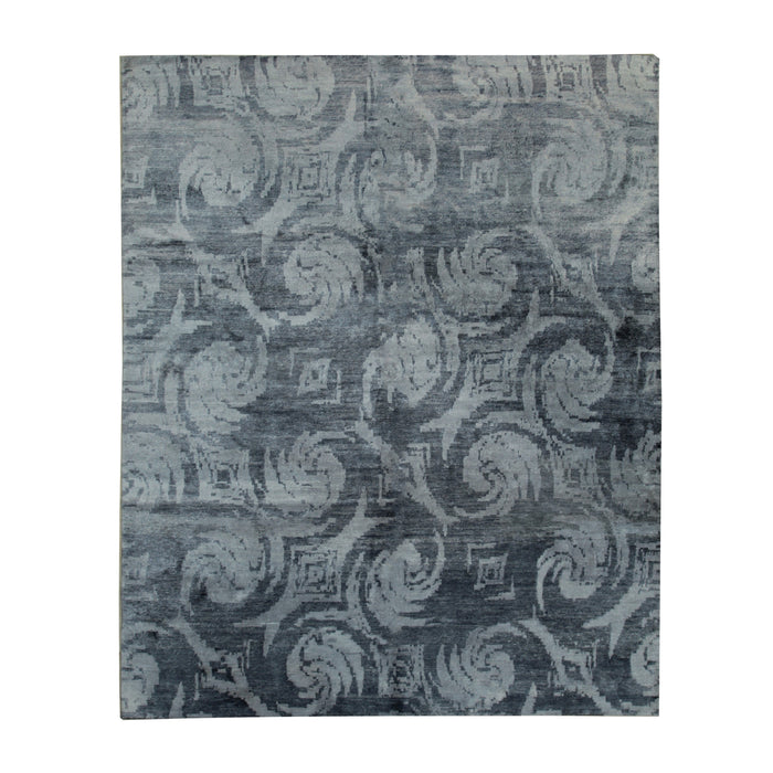 EORC Gray Hand Knotted Bamboo Silk And Wool Indo Nepal Rug