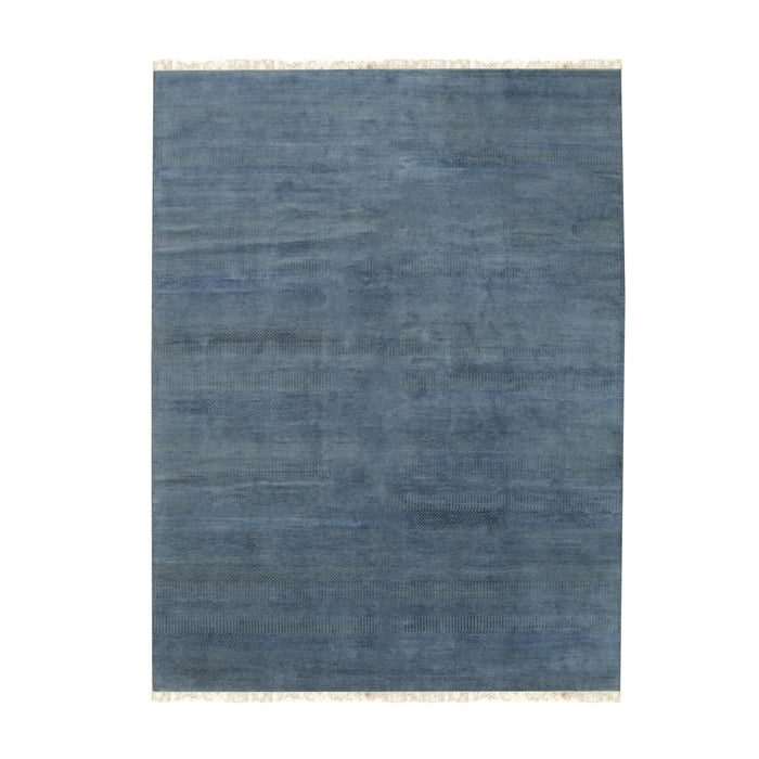 EORC Blue Hand Knotted Hand Spun Wool And Bamboo Silk Grass Rug