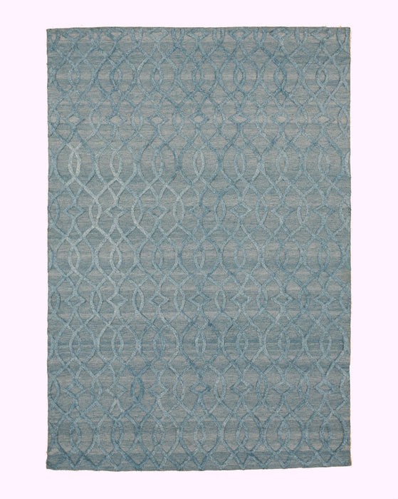 EORC Handmade Wool & Viscose Blue Transitional Trellis Raga Rug