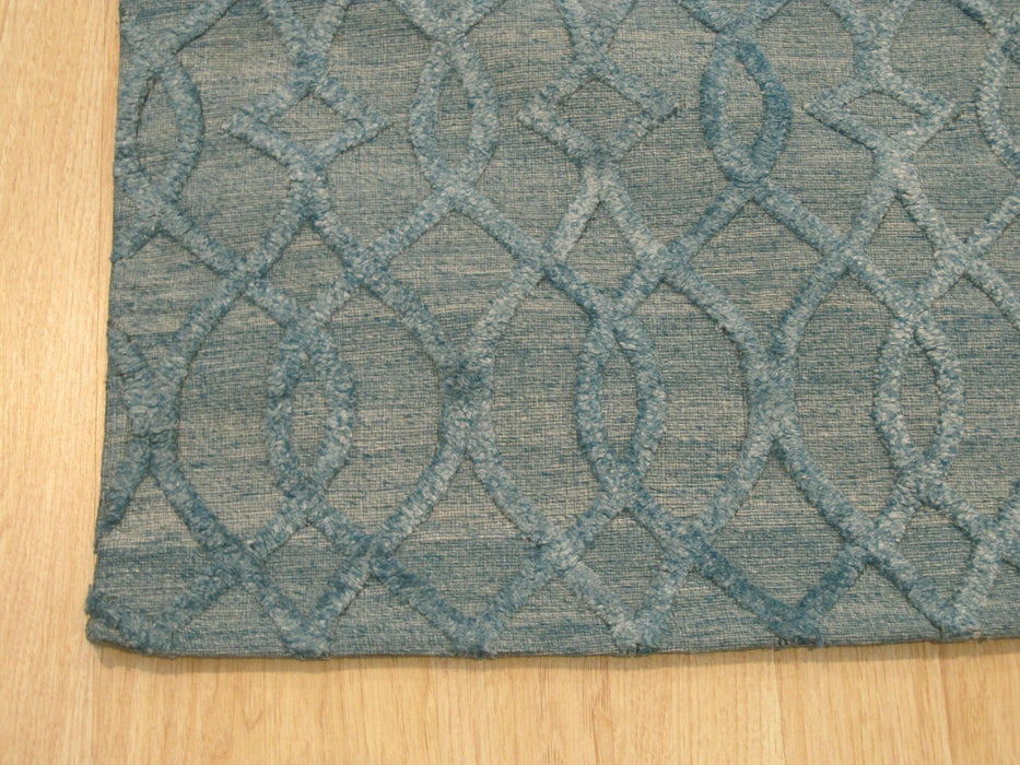 EORC Handmade Wool & Viscose Blue Transitional Trellis Raga Rug