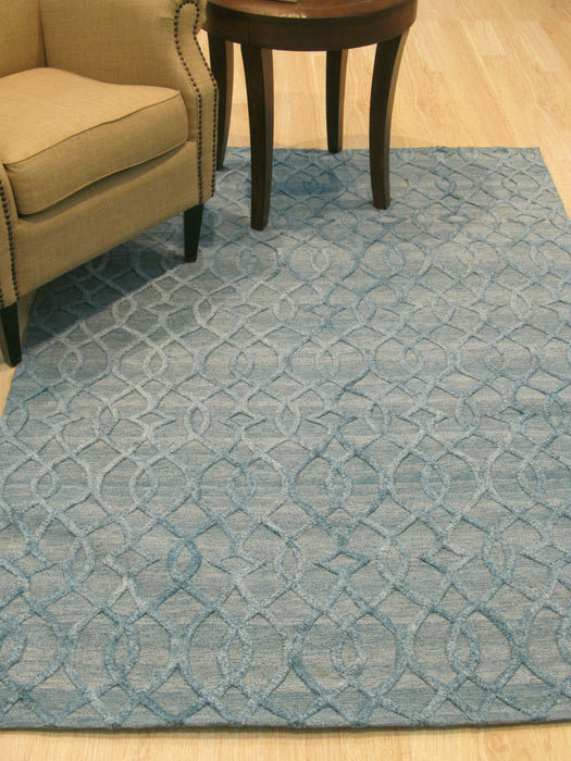 EORC Handmade Wool & Viscose Blue Transitional Trellis Raga Rug