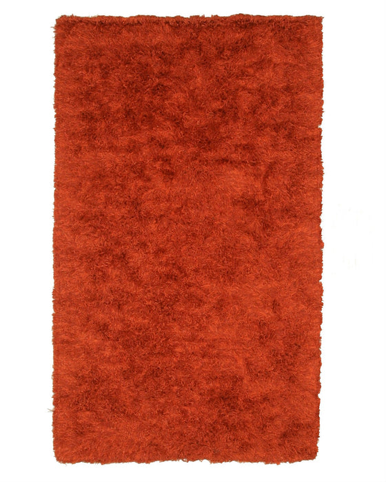 EORC Handwoven Wool & Viscose Orange Contemporary Solid Shaggy Rug