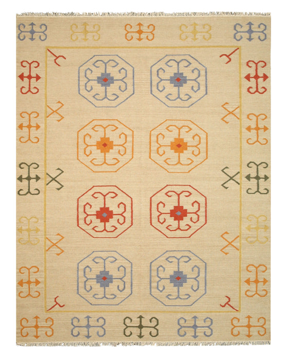 EORC Beige Handmade Wool Reversible Suzani Kilim Rug