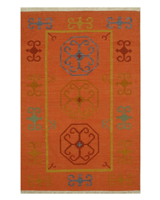 EORC Handmade Wool Rust Traditional Oriental Reversible Suzani Kilim Rug