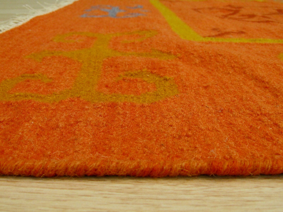 EORC Handmade Wool Rust Traditional Oriental Reversible Suzani Kilim Rug