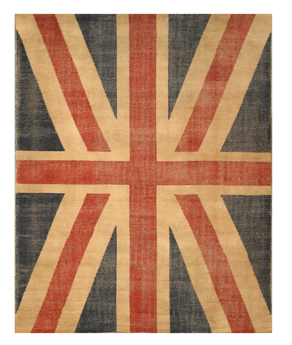 EORC Hand-knotted Wool Red Casual Flag Union Jack British Flag Rug