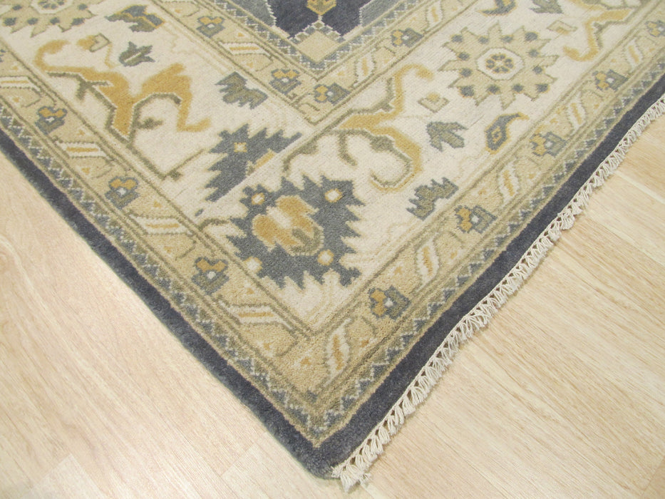 EORC Hand-knotted Wool Blue Traditional Oriental Oushak Rug