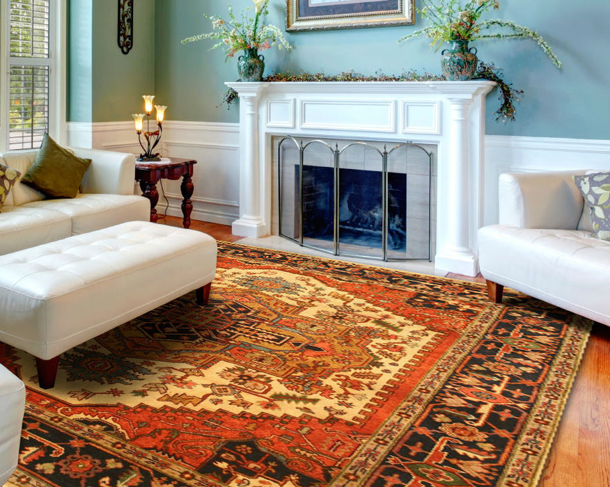 EORC Hand-knotted Wool Ivory Traditional Oriental Serapi Rug