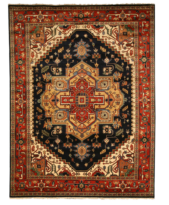 EORC Hand-knotted Wool Navy Traditional Oriental Serapi Rug