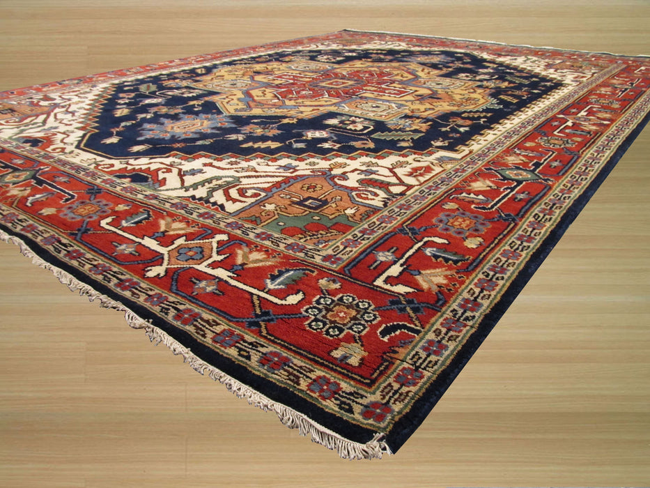 EORC Hand-knotted Wool Navy Traditional Oriental Serapi Rug