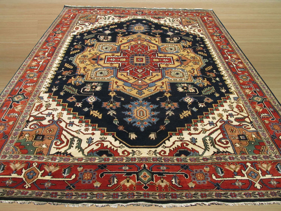 EORC Hand-knotted Wool Navy Traditional Oriental Serapi Rug