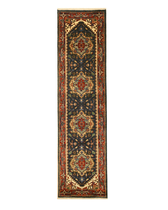 EORC Hand-knotted Wool Navy Traditional Oriental Serapi Rug