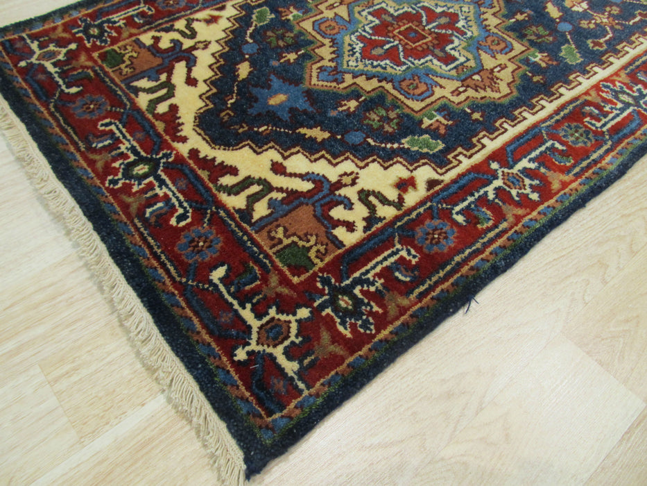 EORC Hand-knotted Wool Navy Traditional Oriental Serapi Rug