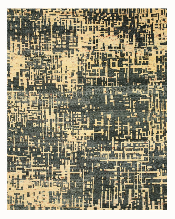 EORC Hand-knotted SARI-SILK Blue Contemporary Abstract Anand Rug