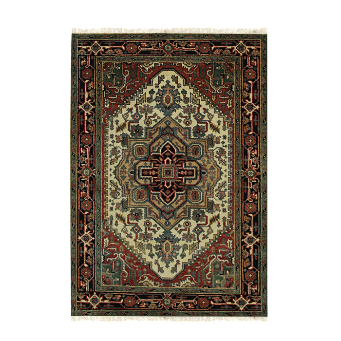 EORC Green/ Ivory Hand Knotted Wool Serapi Rug