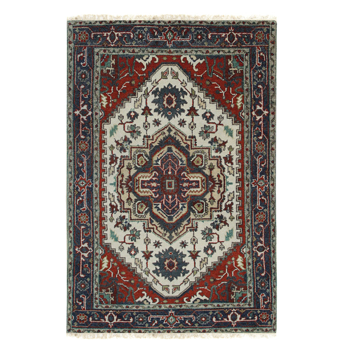 EORC Navy/ Ivory Hand Knotted Wool Serapi Rug