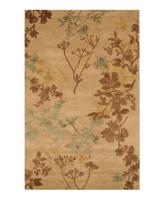 EORC Hand-tufted Wool & Viscose Beige Traditional Floral Savannah Rug