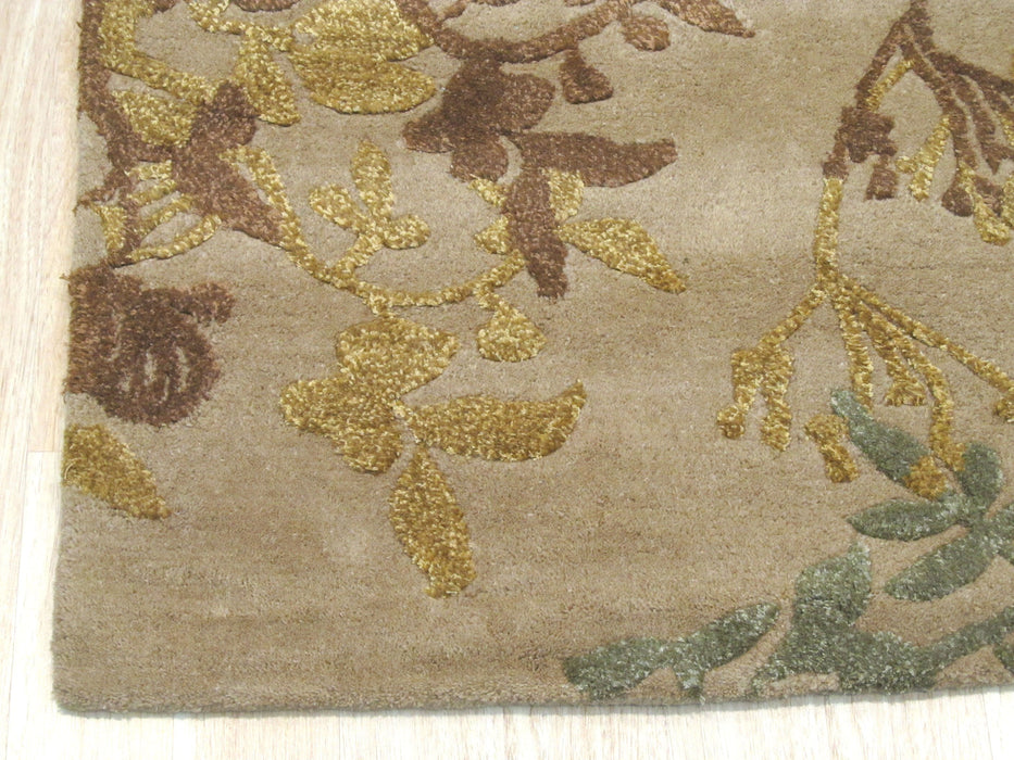 EORC Hand-tufted Wool & Viscose Beige Traditional Floral Savannah Rug