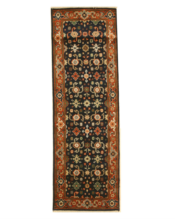 EORC Hand-knotted Wool Navy Traditional Oriental Super Mahal Rug