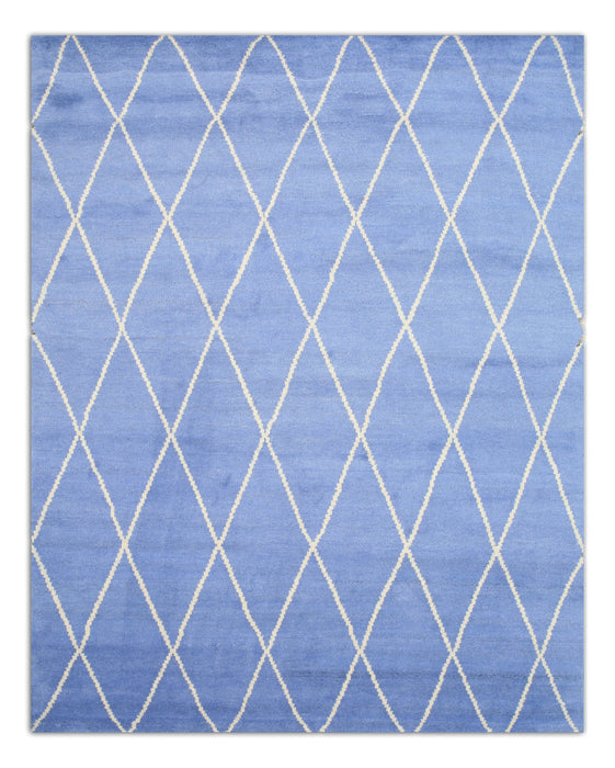 EORC Hand-knotted Wool Blue Transitional Trellis Moroccan Rug