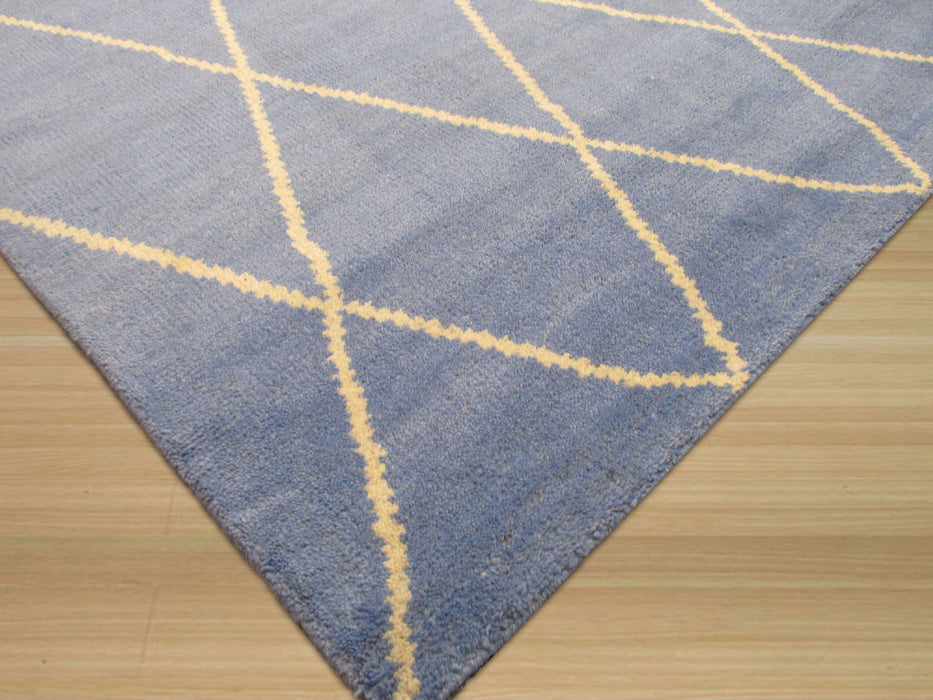 EORC Hand-knotted Wool Blue Transitional Trellis Moroccan Rug