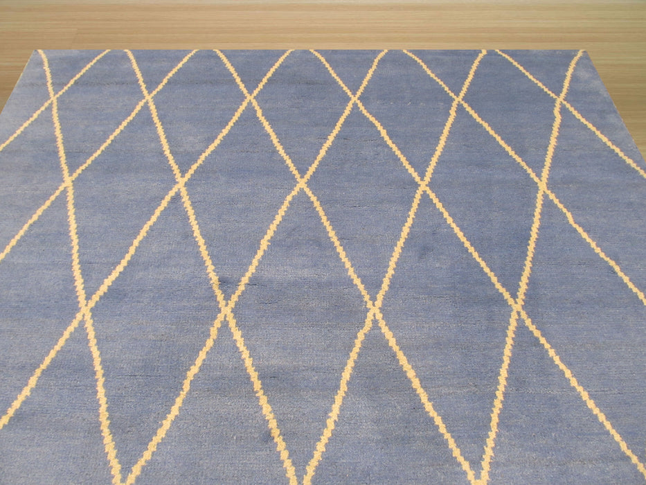 EORC Hand-knotted Wool Blue Transitional Trellis Moroccan Rug