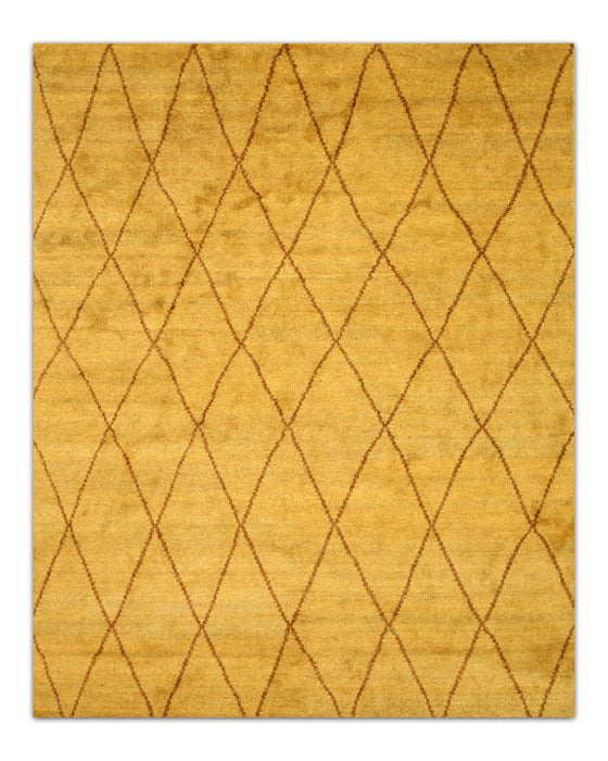 EORC Hand-knotted Wool Gold Transitional Trellis Moroccan Rug