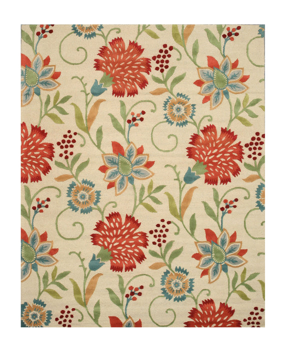 EORC Hand-tufted Wool Beige Traditional Floral Spring Garden Rug