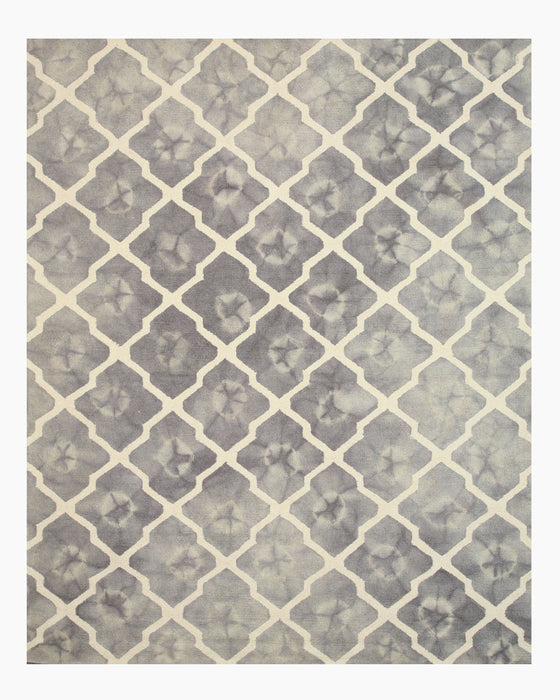 EORC Hand-tufted Wool Gray Transitional Geometric Tie-dye Moroccan Rug