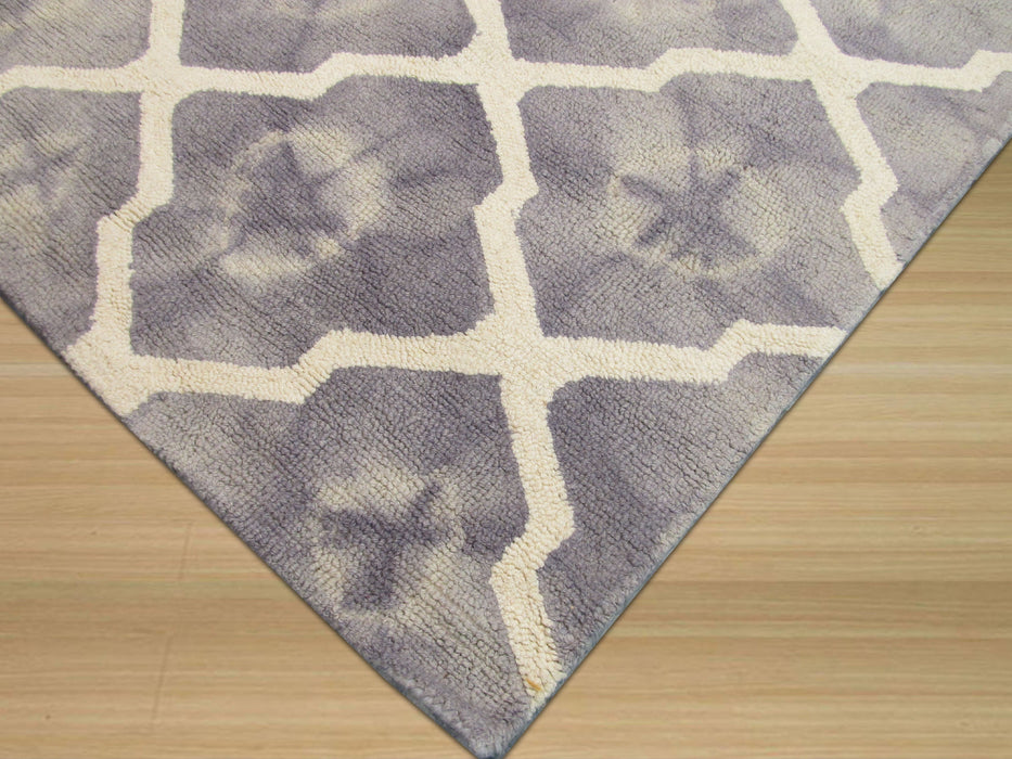 EORC Hand-tufted Wool Gray Transitional Geometric Tie-dye Moroccan Rug