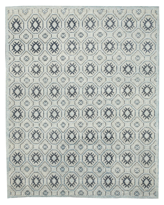 EORC Hand-knotted Viscose Blue Transitional Geometric Kotan Rug