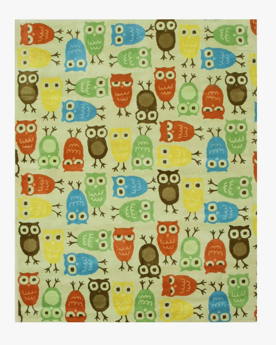 EORC Hand-tufted Wool Beige Kids Animal Kid's Owl Rug