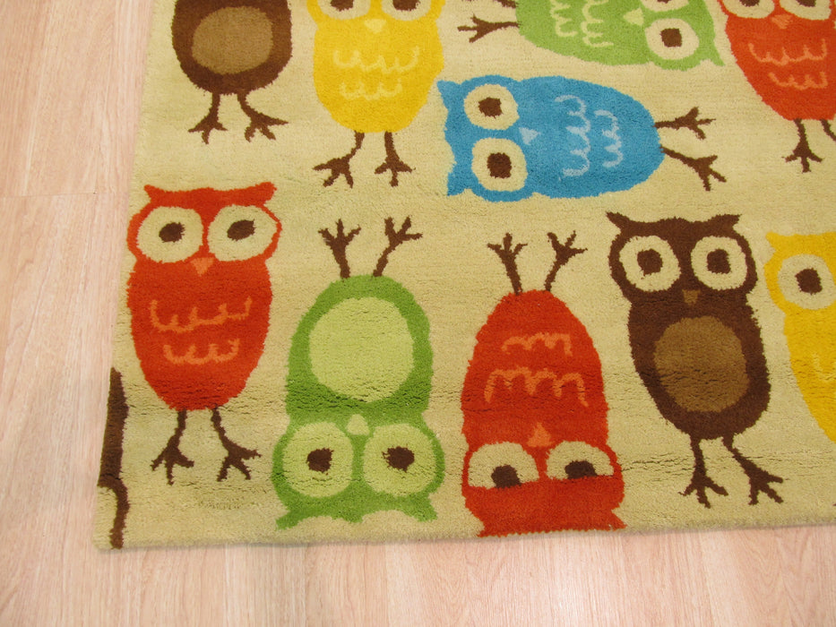 EORC Hand-tufted Wool Beige Kids Animal Kid's Owl Rug