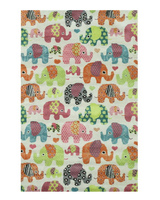 EORC Hand-tufted Wool Ivory Transitional Kid's Kid's Elephant Rug