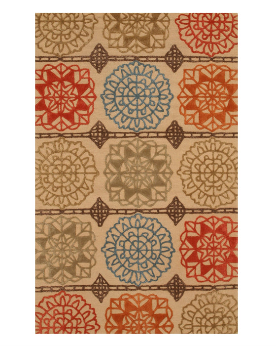 EORC Hand-tufted Wool Beige Transitional Geometric Matrix Rug