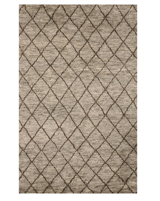 EORC Hand-knotted Wool Gray Transitional Trellis Moroccan Rug