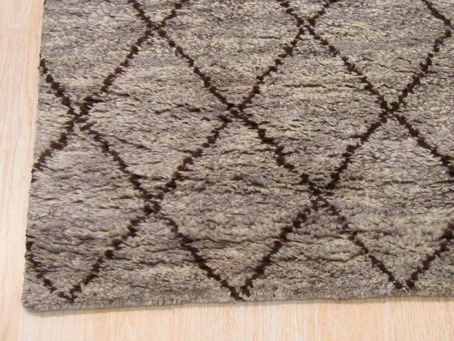 EORC Hand-knotted Wool Gray Transitional Trellis Moroccan Rug