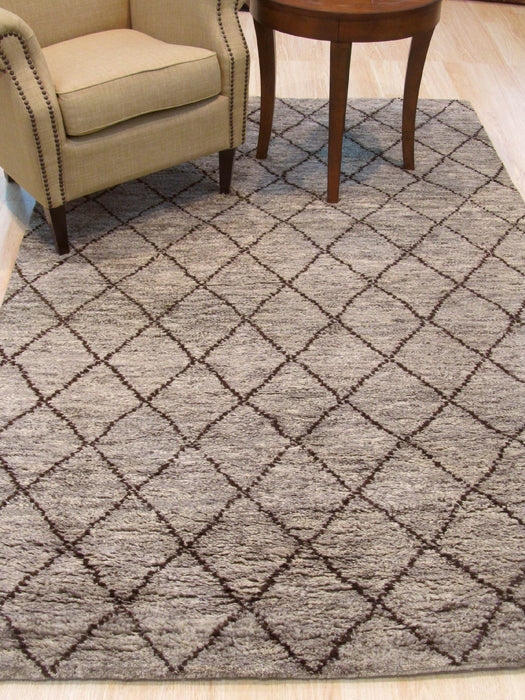 EORC Hand-knotted Wool Gray Transitional Trellis Moroccan Rug