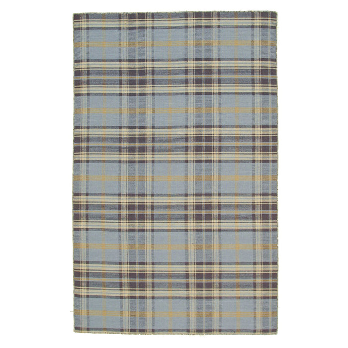 EORC Blue Hand-Tufted Wool Plaid Rug