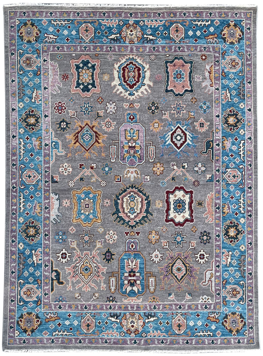 EORC Gray/Blue Hand Knotted Wool Colorful Mahal Classic Rug