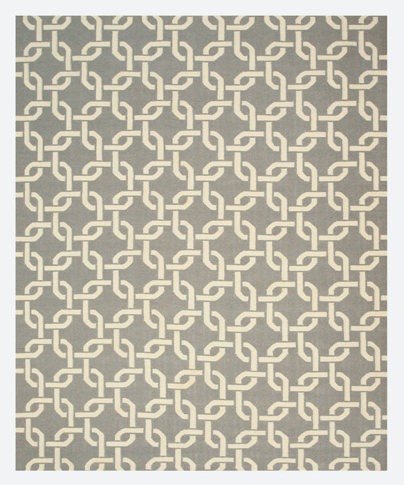 EORC Handwoven Wool Gray Transitional Geometric Links Dhurrie Rug