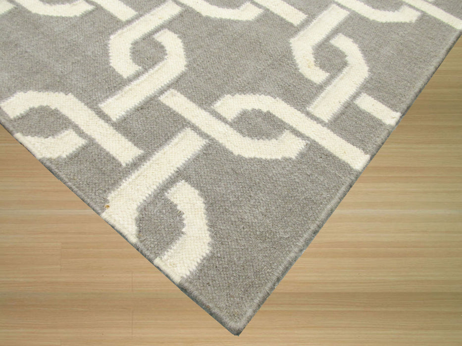 EORC Handwoven Wool Gray Transitional Geometric Links Dhurrie Rug