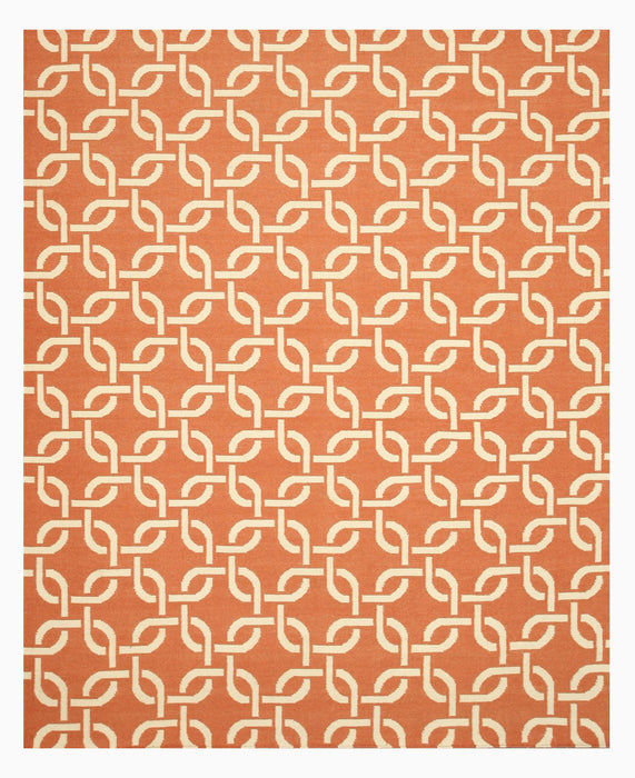 EORC Handwoven Wool Orange Transitional Geometric Links Dhurrie Rug