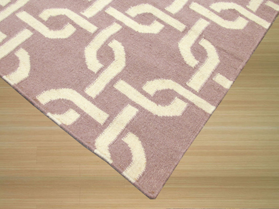 EORC Handwoven Wool Purple Transitional Geometric Links Dhurrie Rug