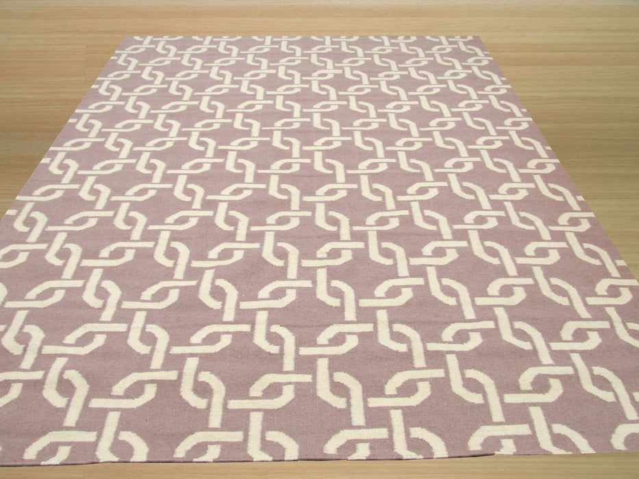 EORC Handwoven Wool Purple Transitional Geometric Links Dhurrie Rug