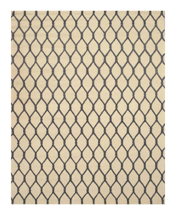 EORC Hand-tufted Wool Beige Transitional Geometric Chain-Link Rug